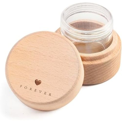 Wooden Baby Umbilical Cord Memorial Box (Umbilical Cord Box) - with Transparent Acrylic Box - Tooth Box, First Haircut, Newborn, Christening - 2" x 2" x 1.4" Modern iwoohome (Heart)