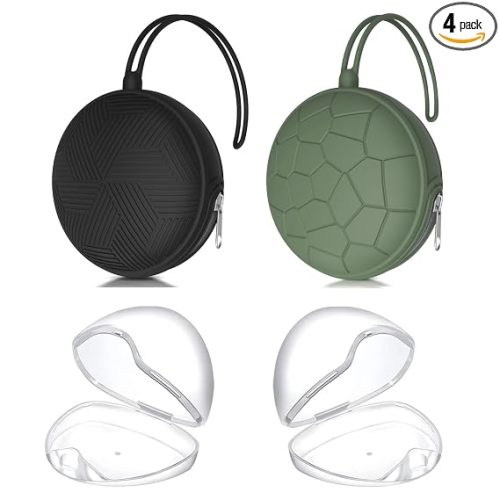 4 Pack Pacifier Holder Case Set,2 Silicone Portable Pacifier Cover Pouch Bag for Diaper Bags Baby Carriage with 2 Transparent Pacifier Storage Container Box,Easy to Clean,(Green+Black)