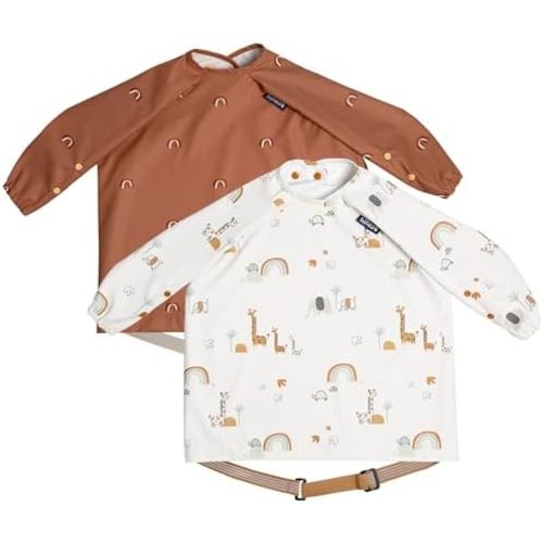 BIBaDO - Long Sleeve Baby Bibs - Babies & Toddlers 6-36 Months - Coverall Baby Led Weaning Bib - Easy Wipe, Soft & Waterproof