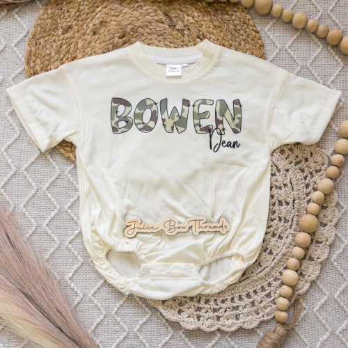 Duck Camo Name Boy Bubble Romper Bodysuit, Personalized Duck Camo Tee, Custom Kid's Hunting Baggy Romper, Camo Name Tee, CPSC Compliant