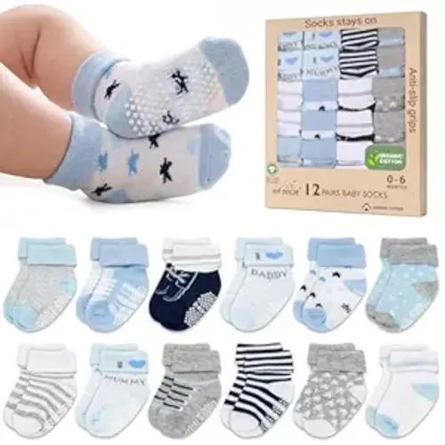 infancie Organic Cotton GOTS Certified Baby Socks 12 Pairs for Newborn Girls 0-6 Months, Soft Breathable Infant Socks, Cute Little Girls Socks, Baby Registry Essential