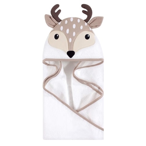 Hudson Baby Unisex Baby Cotton Animal Face Hooded Towel, Little Fawn, One Size