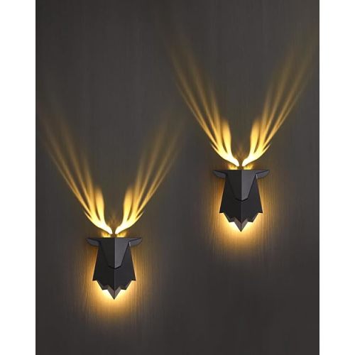 Antler Night Light with Remote Control, Adjustable Deer Wall Lamp Battery Operated and Removable Charging for Bedroom, Living Room, Hallway 2 PCS