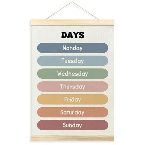 TLESKE Boho Classroom Days of the Week Poster Hanger Frame, Homeschool Hanging Wall Art Decor for Toddlers Kids Room Nursery Playroom, Preschool Prek Learning Educational Poster Print Banner, 12x16