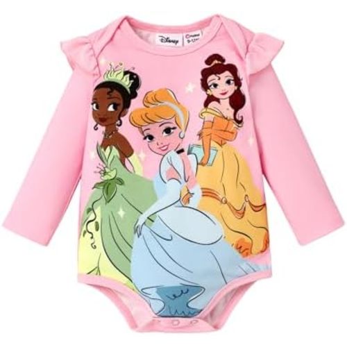 Disney Stitch Princess Ariel Belle Mickey and Friends Baby Girls Clothes Snap Bodysuit for Newborn to Infant