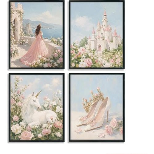 Agdyw Vintage Princess Nursery Wall Art Decor, 8x10 In Set of 4 (Unframed)