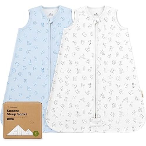 2-Pack Baby Sleep Sacks, Zipper Wearable Blanket -0.5TOG Organic Cotton,Lightweight,Soft Cozy Infant Sleeping Sack 3-6 months,Easy to Wear Small Newborn Transition Swaddles Sleepsacks(ABC Land Sky, S)