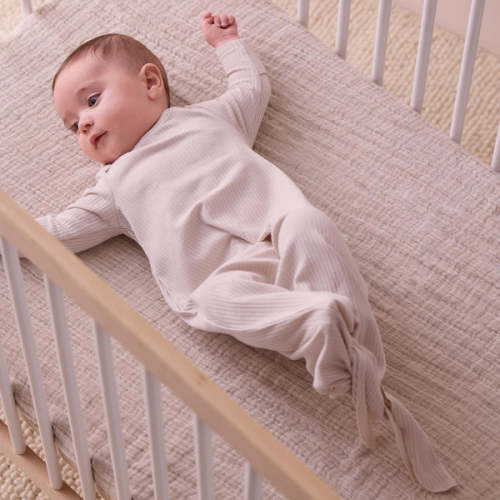 Ribbed Knotted Newborn Baby Gown & Hat (Ecru)