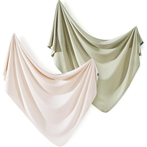 2 Pack Newborn Swaddle Blanket, Ultra Soft Stretchy Jersey Knit Extra Large Size 33 x 44 Receiving Blankets for Easy Swaddling Baby Snug and Cozy