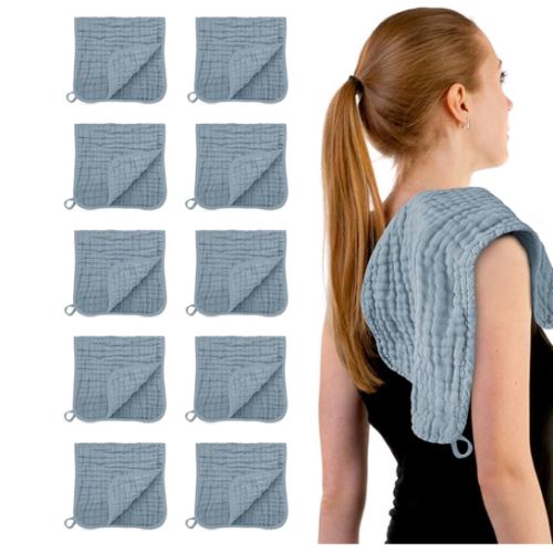 HIPHOP PANDA Muslin Burp Cloths, 10 Pack - Large 20" X10" - Ultra Absorbent and Soft 100% Cotton Baby Essentials Drool Rags and Messes for Newborn - Colorful Designs for Boy Girl, Pacific Blue