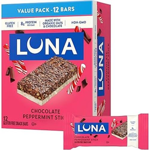 LUNA Bar - Chocolate Peppermint Stick Flavor - Gluten Free Snack Bars - Non-GMO - Protein Bars - Made with Organic Oats - Value Pack (12 Pack)