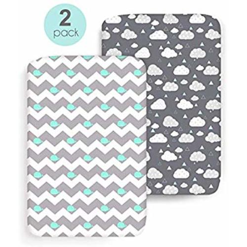 COSMOPLUS Stretch Fitted Pack n Play Playard Sheets - 2 Pack for Mini Crib Sheet Set,Pack n Play Mattress Cover, Ultra Stretchy Soft,Whale/Cloud