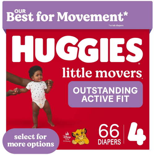 Huggies Little Movers Baby Diapers, Size 4 (22-37 lbs), 66 Count (Select for More)
