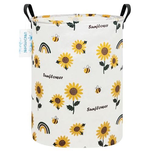LANGYASHAN Storage Bin, Canvas Fabric Collapsible Organizer Basket for Laundry Hamper,Toy Bins,Gift Baskets, Bedroom, Clothes,Baby Nursery (Sunflower)