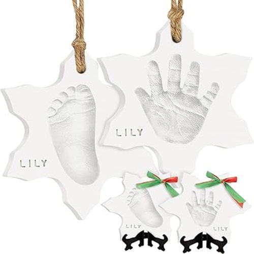 Baby Hand and Footprint Kit - Personalized Baby First Christmas Ornament, Newborn Footprint Ornament Keepsake, Easy DIY Dog Paw Print Kit, Newborn Christmas Gifts for Boys, Girls, New Mom (Snowflakes)