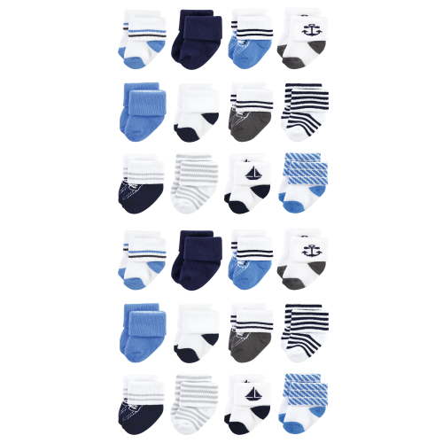 Hudson Baby Cotton Rich Baby Terry Socks 24-Pack, Nautical, 6-12 Months, Soft & Stretchable