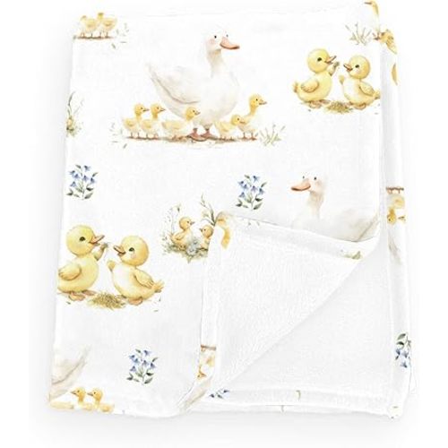 Cute Ducks Wild Floral Baby Blankets for Boy Girl Yellow Duck Wildflowers Flannel Fleece Blanket for Kids Infant Newborn Farm Animal Toddler Nursery Bedding Shower Gift Duck 40x50inch