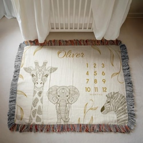 Custom Safari milestone blanket