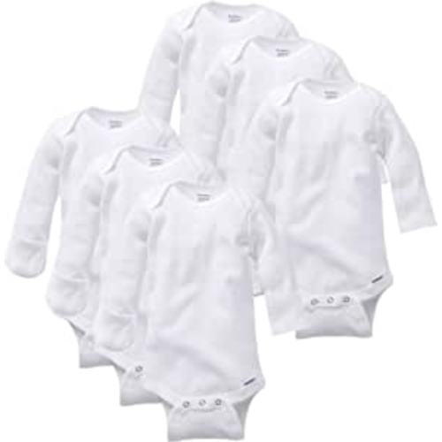 Gerber Long Sleeve Solid Onesies Bodysuit with Mitten Cuffs (6 Pack) - White, Nb