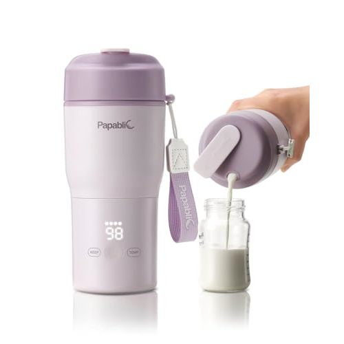Papablic Portable Bottle Warmer, 85W Fast Baby Bottle Warmer for Travel & Home, Heats Breastmilk & Formula & Water, 4 Temperature Settings, Wide Mouth, Fits Car Cup Holder (Purple)