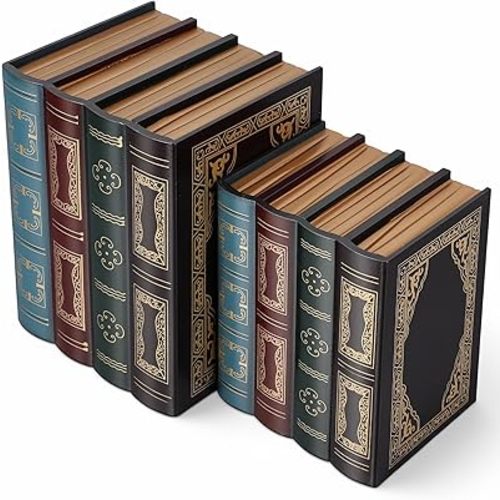 2 Pack Vintage Books Decor, Wooden Decorative Book Box, Antique Fake Book Box for DIY Crafts Trinket Storage Home Office Bookshelf Cafe Hotel
