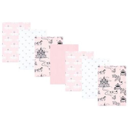 Hudson Baby Infant Girls Flannel Burp Cloth 7pk, Fairytale Princess, One Size