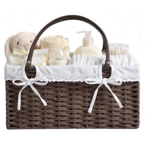 Yecaye Large Baby Diaper Caddy Organizer, Paper Rope Storage Baskets, Brown | Handwoven Nursery Basket with Removable Divider, Portable Storage for Diapers & Newborn Essentials, Gift for Baby Shower