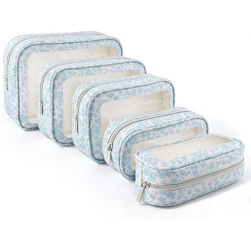 5PCS Diaper Bag Organizer Pouch Set, TSA Approved Toiletry Bag, Clear Waterproof Makeup Bag Set, Purse Organizer Pouches,Travel Organizer Bags for Women and Kids