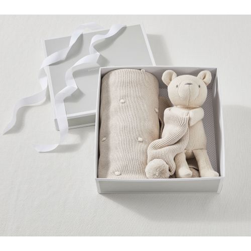 Cotton Sweater Knit Baby Blanket And Thumbie Set