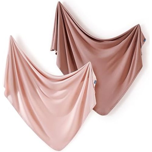 2 Pack Newborn Swaddle Blanket, Ultra Soft Stretchy Jersey Knit Extra Large Size 33 x 44 Receiving Blankets for Easy Swaddling Baby Snug and Cozy