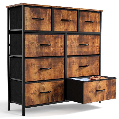 ZUNMOS 9 Drawer Fabric Dresser for Bedroom, Chest of Drawer Organizer Storage Cabinet for Closet, Entryway, Rust Brown