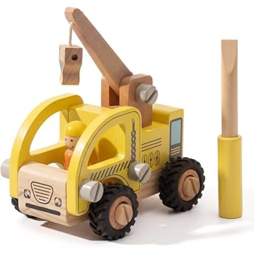 Wooden Toy Car for Toddlers, Crane Trucks Assembly Kit