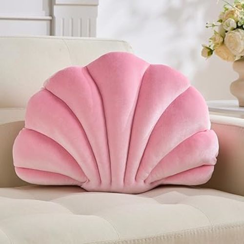 Shell Pillow，Seashell Decorative Pillow Light Pink Seashell Shaped Throw Pillows Decorative Coastal Throw Pillows Beachy Room Decor Cute Throw Pillows for Couch Bed Home Decor