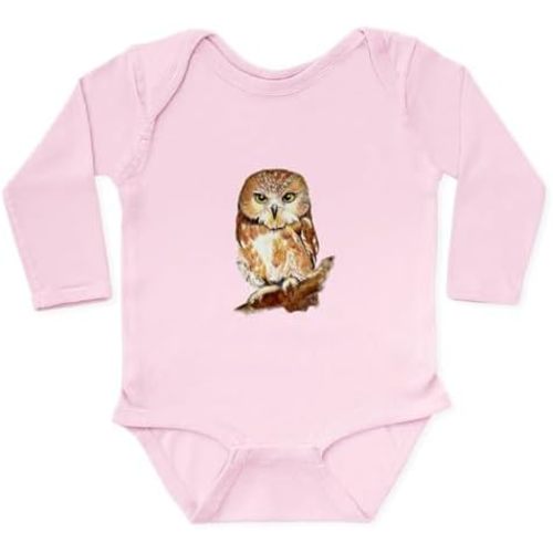 CafePress Watercolor Saw Whet Cute Little Owl Body Suit Cute Long Sleeve Infant Baby Bodysuit Romper