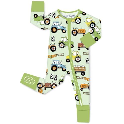 babee Reshinee Bamboo Viscose Baby Footie Pajama, Zipper Sleeper Boys Girls | Sleep & Play Romper with 2-Way Zipper, Fold-Over Mittens & Foot Cuffs with Grips, Tagless, Convertible, All-Season, 0-24M