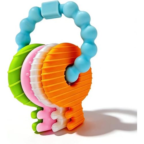 YAPROMO Silicone Teething Toy for Babies Cute Keys Teething Ring Unisex Teething Toy for Baby Boy and Girls (4Keys-Blue)
