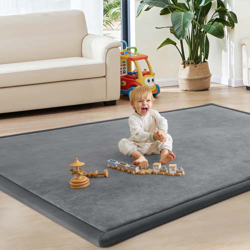 Teler Baby Play Mat for Floor, 1.18" Thick Foam 50"×50" Playmat, Ultra-Soft Plush Feel & Non-Slip Backing Safe for Infants, Toddlers Crawling, Dark Grey