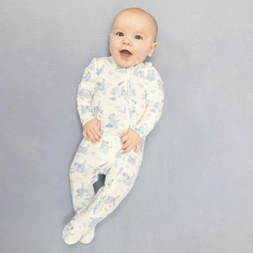 Puppy Toile Blue - 2 Way Zipper Footie