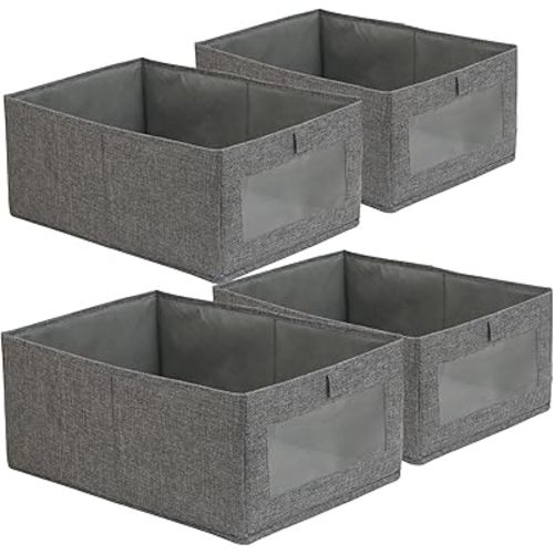 Fordonral 4 Pack Closet Organizers and Storage Bins, Storage Containers for Organizing Clothing, Jeans, Toys, Books, Shelves, Wardrobe - Closet Organizer, Large Storage Boxes Baskets with Window