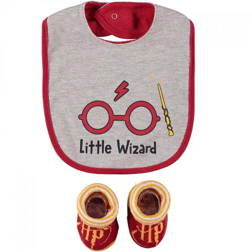 Harry Potter Baby Unisex Bibs and Bootie Set Gifts for Baby (Grey/Red/Yellow, 0-12 months)