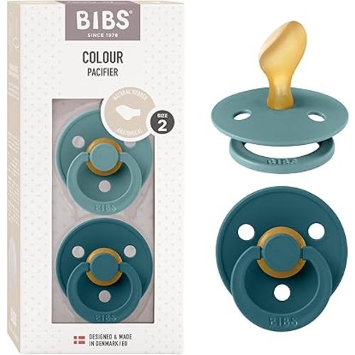 BIBS Pacifiers 6-18 Months | Colour Collection 2-Pack | BPA-Free Anatomical Natural Rubber Nipple | Made in Denmark | Island Sea/Forest Lake Color Pacifier