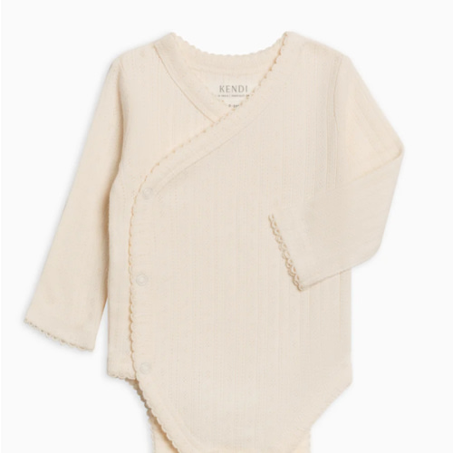 Hilda Brushed Back Pointelle Long Sleeve Kimono Bodysuit