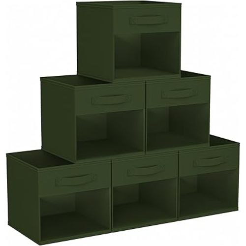 DIMJ Storage Cubes, Cube Storage Bin, 6 Pack Foldable Baskets with Window, Closet Storage Bins with Handle, 11x 11 inch Storage Cubes for Clothes, Toys, Books (Green)