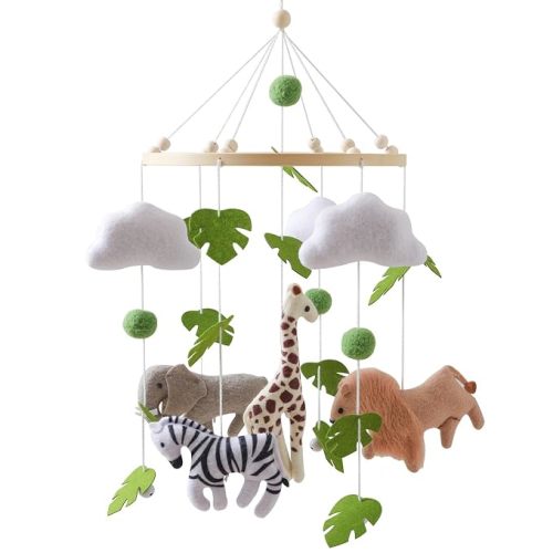 Baby Mobile for Crib – Handmade Hanging Felt Nursery Mobile – Fits Most Crib Arms – Gender-Neutral Safari Animals Nursery Decor & Baby Gift