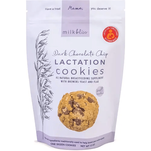 MilkBliss Dark Chocolate Chip Oatmeal Lactation Cookies with Brewers Yeast for Breastfeeding and Breastmilk Supply Increase-12 oz