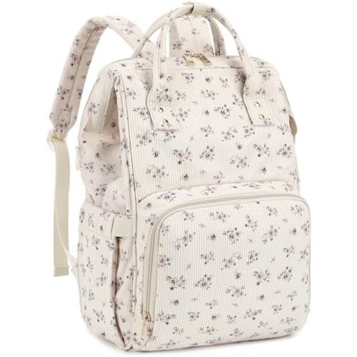 Corduroy Diaper Bag Backpack for Mom, Large Capacity Travel Nappy Bag for Baby Girls & Boys with Stroller Straps (Corduroy Floral Purple)