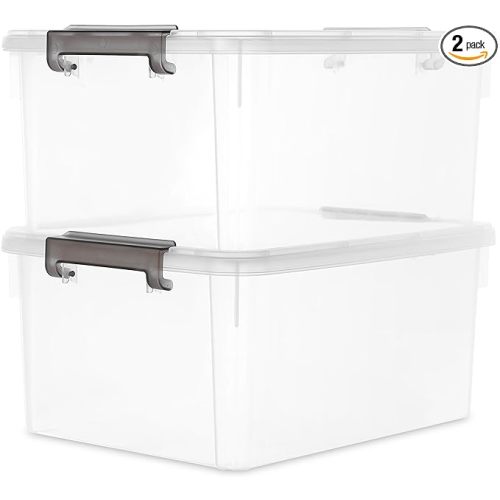 Citylife 17 QT Plastic Storage Bins with Latching Lids Stackable Storage Containers for Organizing Large Clear Storage Box for Garage, Closet, Classroom, Kitchen, 2 Packs