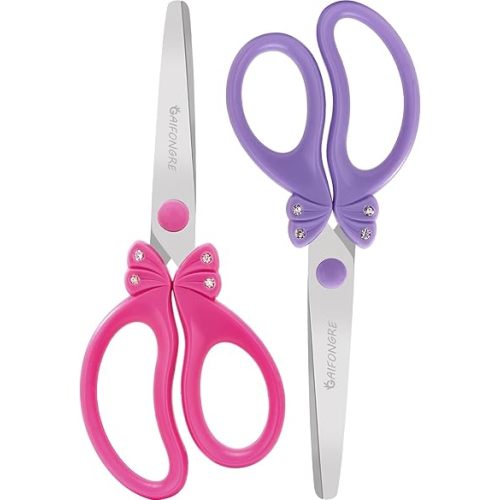 5″ Pink Kids Safety Blunt Tip Scissors, Ages 5-8 & 8-10 for Girls,Rounded Edge & Ergonomic Handles for Small School Student Children Toddler Classroom Cutting Paper,Home DIY (Pink Violet)