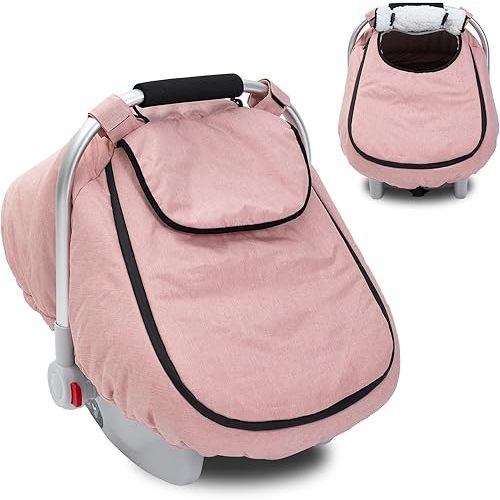 Winter Baby Car Seat Cover, Waterproof Carseat Cover with Zipper Peep Window, Warm Sherpa Fleece Lining, Universal Infant Car Seat Canopy Stroller Cover for Rain Snow Cold Weather
