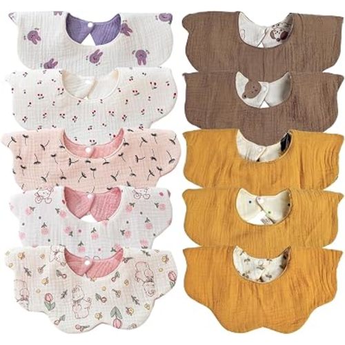 Organic Cotton Muslin Baby Bibs for Drooling & Teething